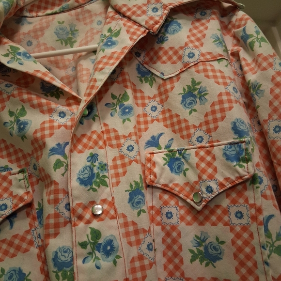 1970's Picnic Print Dagger Collar Button Up - Picture 4 of 7